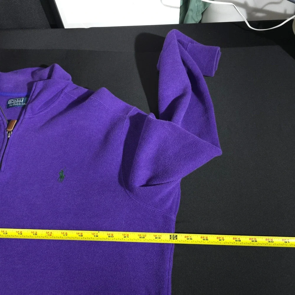 Polo Ralph Lauren Quarter Zip Mens XL Purple Green Pony Mock Neck Cotton Sweater